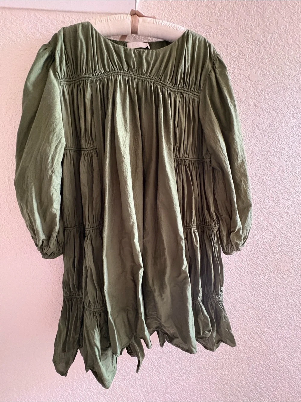 Merlette Olive Green Long-Sleeve Tiered Swing Dress - Picture 4 of 6